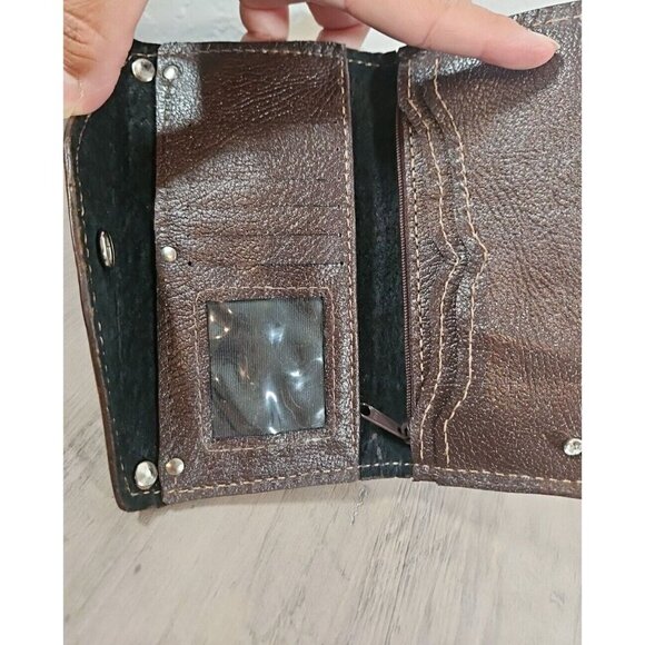 Women's leather embossed floral snap wallet card slots zipper pouch Gem Studded - Picture 8 of 9